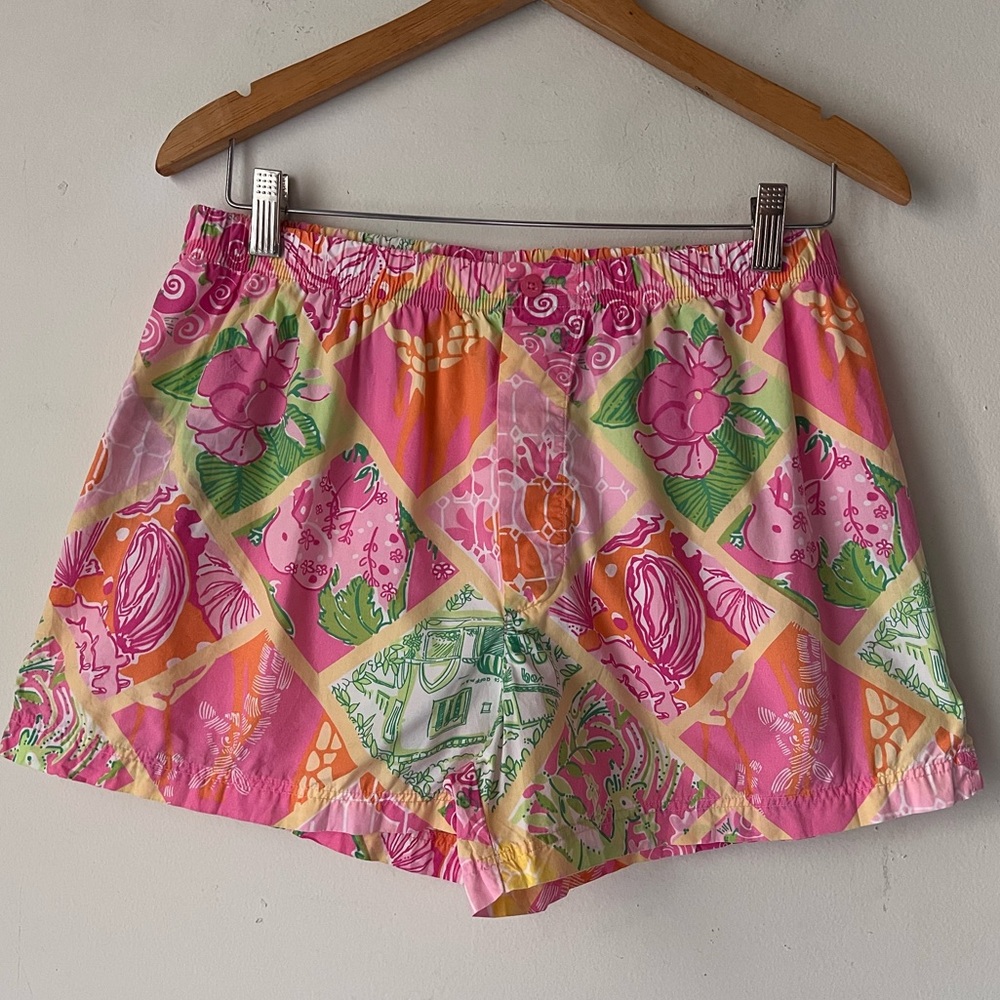Vtg Lilly Pulitzer Boxer Shorts Sz M Vibrant Multicolored  HoffmanElastic Waist